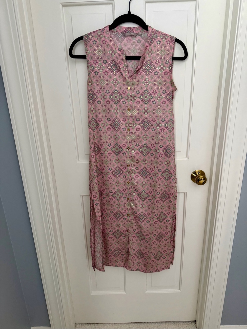 Avaaso Sleeveless Pink Boho Button-Front Maxi Tunic